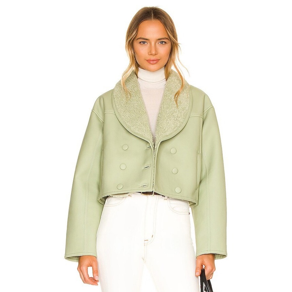 Song of Style Vincey Jacket in Matcha Green Size Small Sherpa Crop Coat Revolve